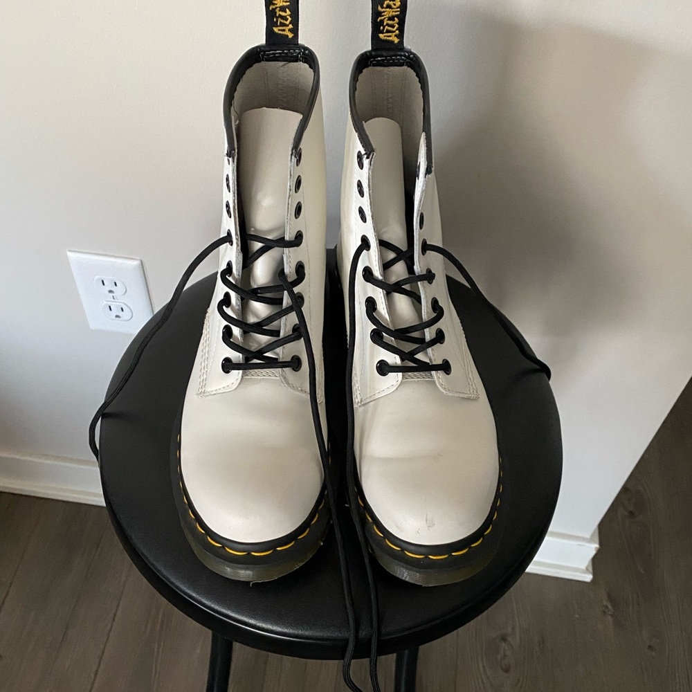 White Dr Martens Combat Boots